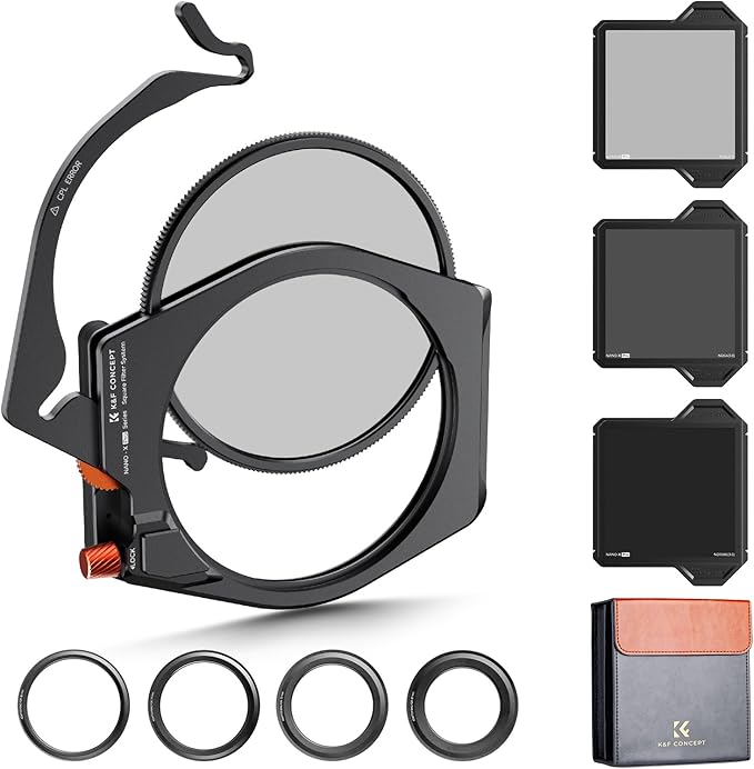 K&F CONCEPT X PRO Square Filter Holder System Kit (Filter Holder + 95mm Circular Polarizer + Square ND1000 Filter + ND8 + ND64 + 4 Filter Adapter Rings) for Camera Lens with36 Multi-Coated