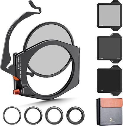 K&F CONCEPT X PRO Square Filter Holder System Kit (Filter Holder + 95mm Circular Polarizer + Square ND1000 Filter + ND8 + ND64 + 4 Filter Adapter Rings) for Camera Lens with36 Multi-Coated