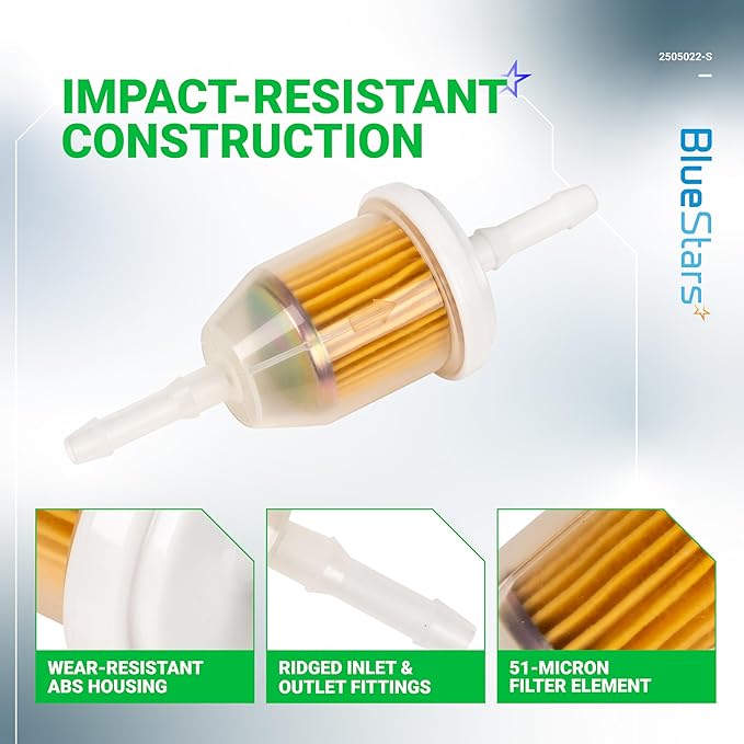 BlueStars AM116304 Fuel Filter 25 050 22-S - For 1/4 and 5/16 Fuel Line Kohler 25-050-03-S 25-050-08-S John Deere GY20709 Gravely 21541500 - Replaces 71-5960 120-436 38666 149-2206-01 - Pack of 10