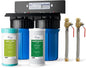 iSpring WGB21B-KS+AHPF12MNPT16X2 2-Stage Whole House Water Filtration System w/ 3/4'' Push-Fit Braided Stainless Steel Hose Connectors, Removes Chlorine, Lead, Odor and More, 1" Inlet/Outlet Ports