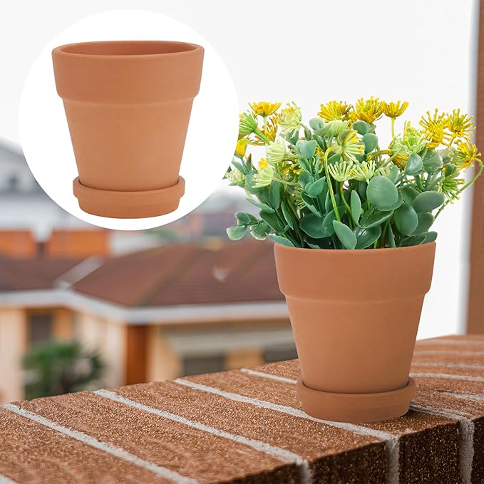 Veemoon 5pcs Red Clay Succulent Flower Pots with Drainage and Saucers, 8x8cm Terracotta Planters for Indoor Outdoor Garden, Breathable Baked Clay Containers for Home Planting