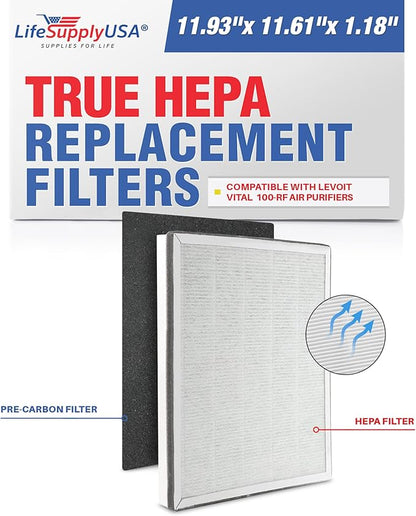 Vital 100-RF True HEPA Filter Set Compatible with LEVOIT Vital 100 Air Purifier Hepa + Activated Carbon Pre-Filter Replacement by LifeSupplyUSA
