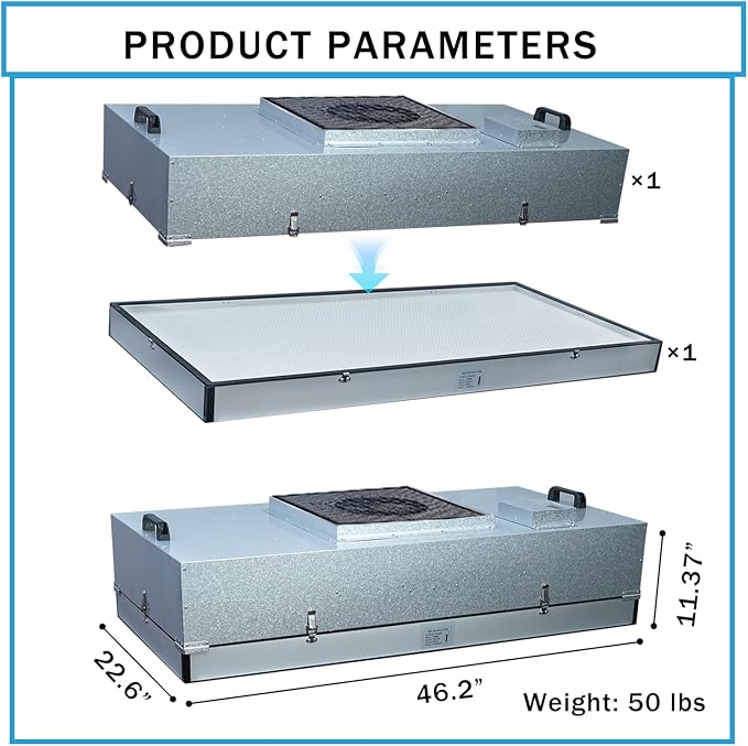 HEPA H14-Filter Laminar Flow Hood Updated FanFilter Unit（Include HEPA Filter）100/ISO Class 5 Cleanroom/Laboratory/Cleanroom/Mushroom Room, Laminar Air Flow Hood(46.2"x22.6"110V)