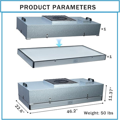 HEPA H14-Filter Laminar Flow Hood Updated FanFilter Unit（Include HEPA Filter）100/ISO Class 5 Cleanroom/Laboratory/Cleanroom/Mushroom Room, Laminar Air Flow Hood(46.2"x22.6"110V)