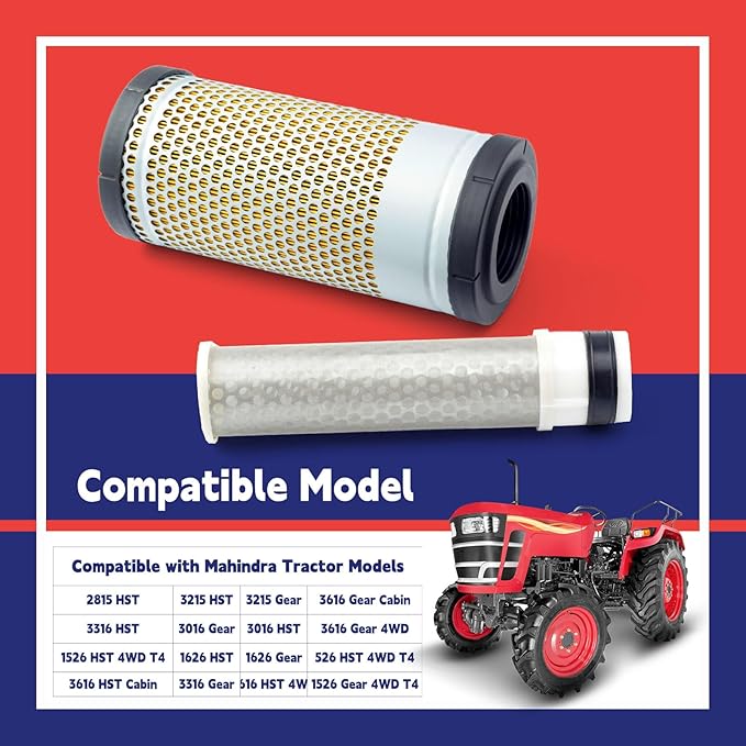 10400511200 19690531100 Inner and Outer Air Filter Element Combo Replacement for Mahindra Tractor Parts Accessories 2815 HST 3616 Gear 4WD