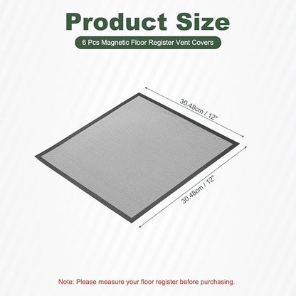 YOKIVE 6 Pcs Magnetic Floor Vent Covers, Floor Register Cover PVC Mesh Air Vent Screen Filters, Great for Home Floor, Wall, Ceiling, Catch Debris Hair Dust (Black, 12-Inch x 12-Inch)