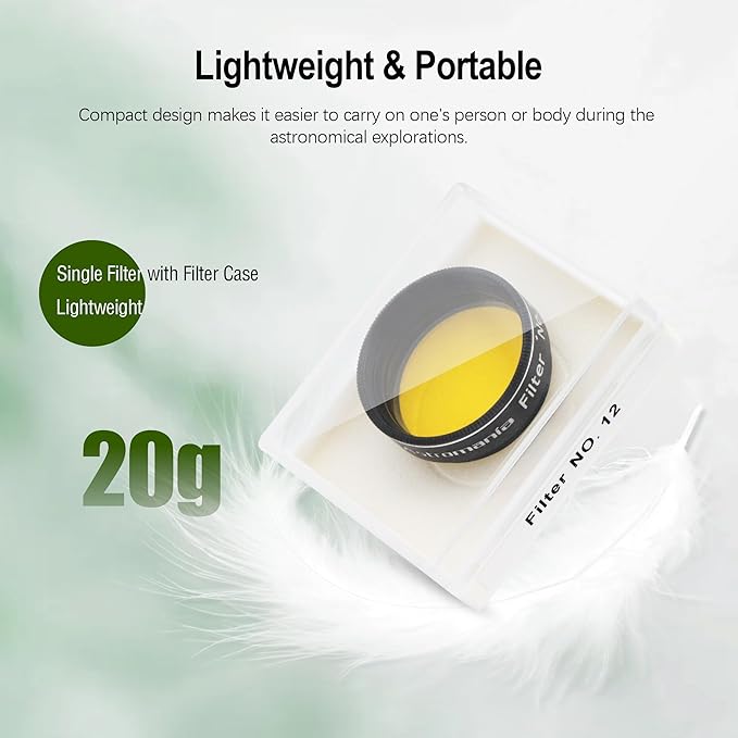 Astromania Telescope Filter Set, 1.25 inches Six Color Filters Kit (Red, Orange, Yellow, Green, Dark Blue, Light Blue), Telescope Accessories to Enhance Moon Planetary View for Astronomical Telescopes