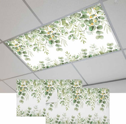 Fluorescent Light Covers for Ceiling Lights Sage Green Eucalyptus Leaves Magnetic Light Filters 2 Pack 4x2 ft Nature Leaf Plant Ceiling Lights Cover for Classroom Office School Home Drop Lamp Decor