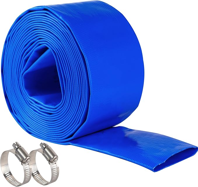 3" x 50 FT Pool Backwash Hose, Blue Heavy Duty Reinforced PVC Lay Flat Water Discharge Hose for Swimming Pool Filter Pump,with 2 Clamp