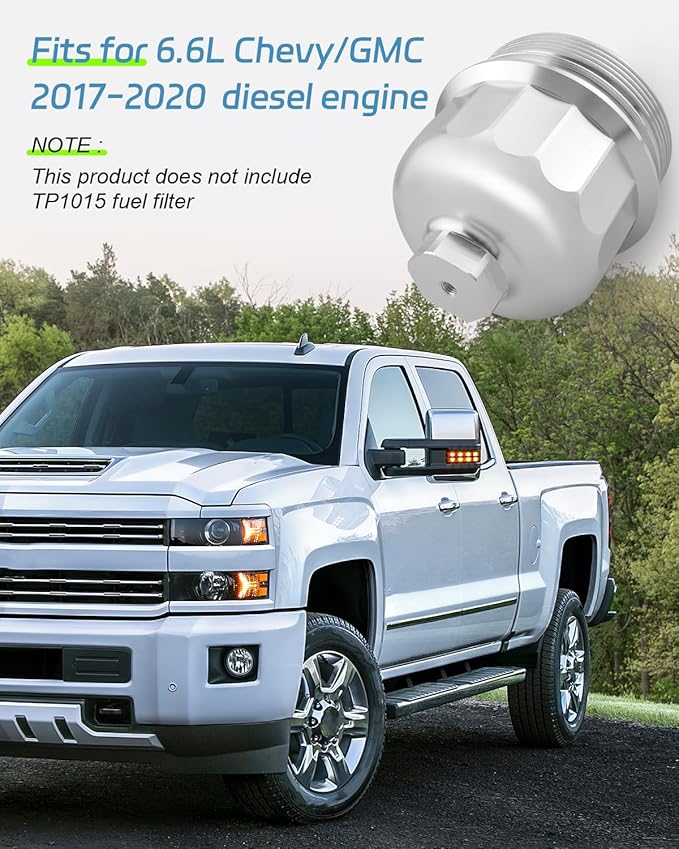 Fuel Filter Housing Cap Fit for GM Duramax 6.6L L5P (Chevy Silverado/GMC Sierra 2500HD 3500HD) 2017 2018 2019 2020，Fit for Cruze 2.0L 2014-2015 Cruze 1.6L 2017 2018 2019 Silver Aluminum Alloy
