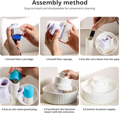 Ceramic Cat Water Fountain, 2.1L/71oz Cupcake Pet Water Fountain for Cats and Dogs, Automatic Pet Drinking Fountain with Pump, Filter & Foam (White)