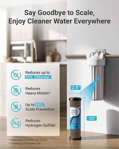 AQUA CREST 1 Micron 2.5"x10" Whole House CTO Carbon Water Filter Cartridge Replacement for DuPont® WFPFC8002, Culligan® D-10A, CBC-10, GE® FXWTC, GXWH20T, Pack of 2