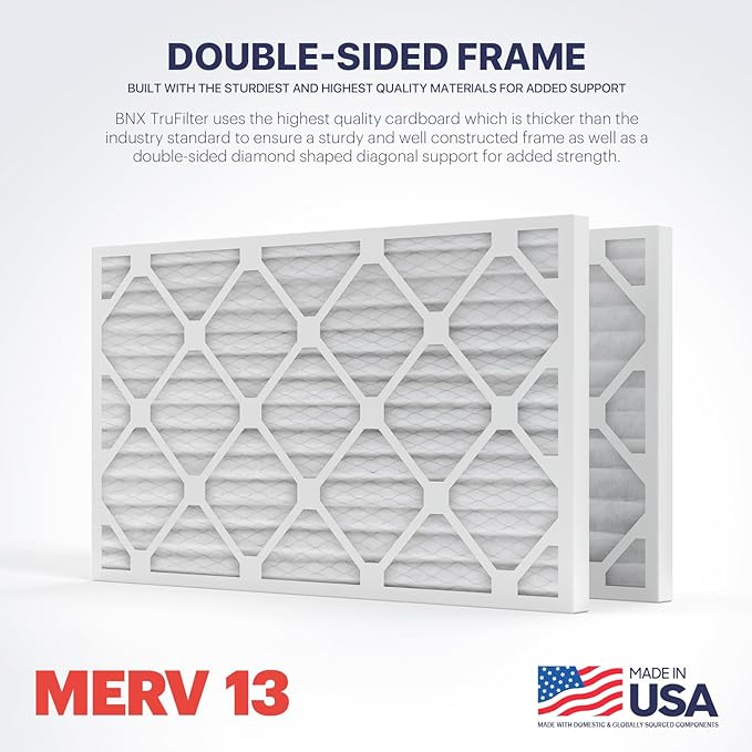 BNX TruFilter 10x24x1 Air Filter MERV 13 (4-Pack) - MADE IN USA - Electrostatic Pleated Air Conditioner HVAC AC Furnace Filters for Allergies, Pollen, Mold, Bacteria, Smoke, Allergen, MPR 1900 FPR 10