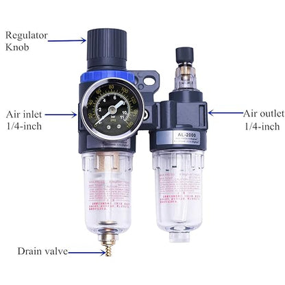 1/4" Compressor Air Filter Air Pressure Regulator Water-oil Separator Trap Filter with Lubricator Cup for Air Tools System by ZHONG AN