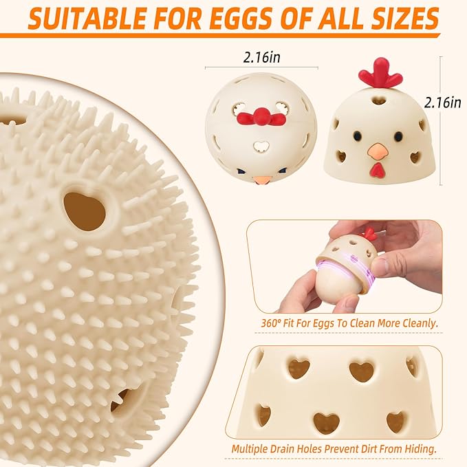 Egg Brush Cleaner, Egg Scrubber Tool for Fresh Eggs, Egg Washer Cleaner Scrubber, Easter Gifts Creative Chicken Shape Egg Wash Brush Silicone Washing Egg Tool - Khaki