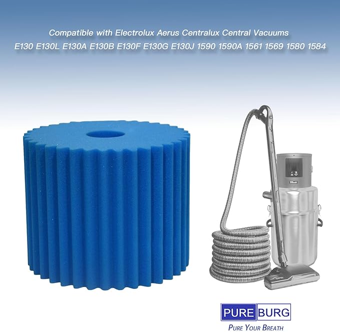 PUREBURG Foam Filter Compatible with Electrolux Aerus Centralux Central Vacuums E130 E130L E130A E130B E130F E130G E130J 1590 1590A 1561 1569 1580 1584,Blue 7" x 8 1/2"