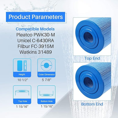 POOLPURE PLFC-6430-M Spa Filter Replaces Watkins 31489, Compatible Pleatco PWK30-M, Filbur FC-3915M, P/N0969601, 71825, 73178, 73250, 5 Pack