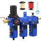 NEWPO 3/8'' NPT Compressed Air Filter Regulator Lubricator Combo Water/Oil Trap Separator with Pressure Gauge,Brass Filter and Coalescing Filter,Semi-Auto Drain, Metal Bracket-Blue