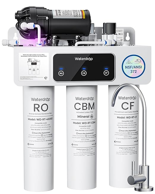 Waterdrop WD-T3-M Remineralization Reverse Osmosis Water Filter, NSF/ANSI 372 Certified, 9-Stage Undersink RO System, 450G Tankless RO Water Filtration System, 2:1 Pure to Drain, Plug-in Required