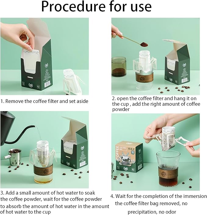 100PCS Portable Coffee Filter Paper Hanging Ear Drip Coffee Single Drinker Disposable Drip Coffee Filter Bags - Suitable for Home, Office, Travel and Camping