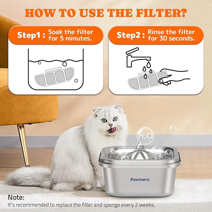 Pawtners 8 Packs Replacement Filters for WF008A Cat Water Fountain, Multiple Filtration Material, Replacement Filter for Pet Cats Dogs Water Fountains