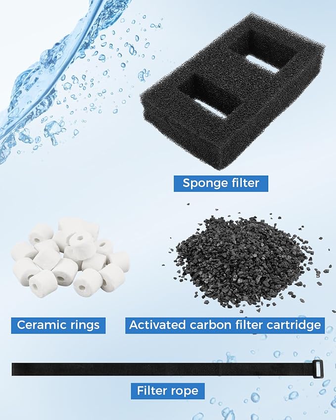 2 Set Aquarium Filter Media Fit for Fluval SPEC, EVO, Betta, Flex Desktop Aquarium Series, Includes 2 Ceramic Rings, 2 Foam Filters A1376, 2 Activated Carbon Filters, 1 Filter Cable