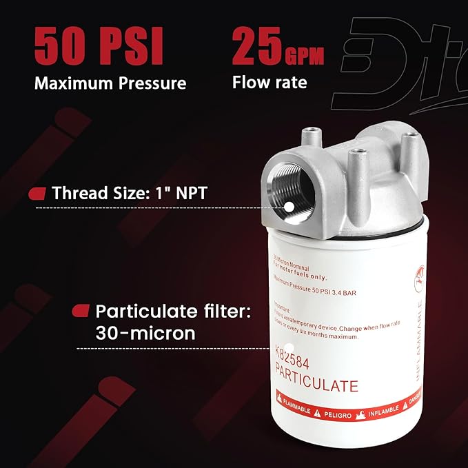 High Flow Fuel Filter, 1” NPT 30 Micronn Spin-on Cartridge Style Compatible With Mobile Portable and Stationary Disel Fuel Transfer Pump Tanks Boat