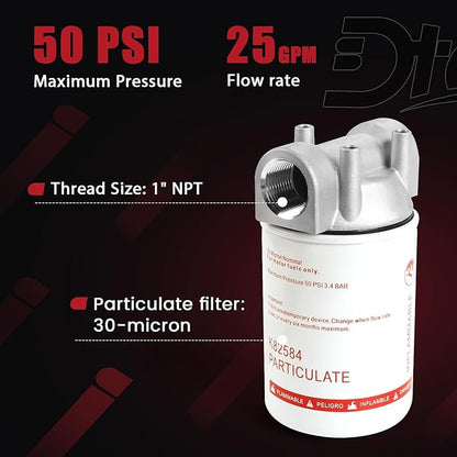 High Flow Fuel Filter, 1” NPT 30 Micronn Spin-on Cartridge Style Compatible With Mobile Portable and Stationary Disel Fuel Transfer Pump Tanks Boat