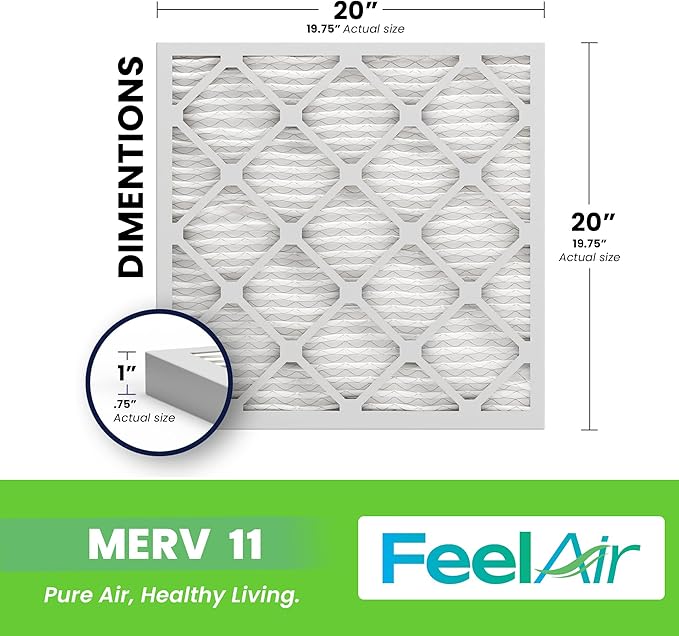 20x20x1 Air Filter – 6 Pack, MERV 11 Pleated HVAC & Furnace Filter, Electrostatic Mechanical Filtration (Actual Size 19.75 x 19.75 x 0.75)
