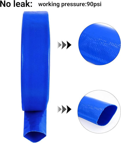 1-1/4" x 100 FT Pool Backwash Hose, Blue Heavy Duty Reinforced PVC Lay Flat Water Discharge Hose for Swimming Pool Filter Pump,with 2 Clamp
