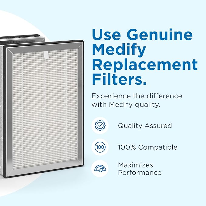 Medify Air MA-25 Genuine Replacement Filter | for Allergens, Wildfire Smoke, Dust, Odors, Pollen, Pet Dander | 3 in 1 with Pre-filter, H13 HEPA, and Activated Carbon for 99.7% Removal | 2-Pack