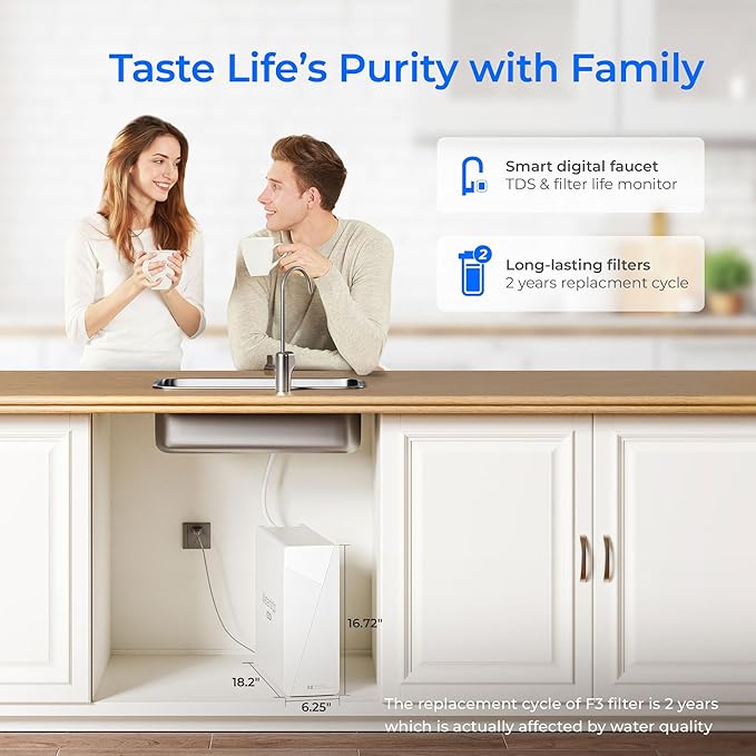 Waterdrop X8-Basic Reverse Osmosis System, NSF/ANSI 42&58&372 Certified, 800 GPD Tankless RO Water Filter, 9-Stage Filtration Undersink RO Filtration System, 2:1 Pure to Drain, Reduce PFAS, BPA Free