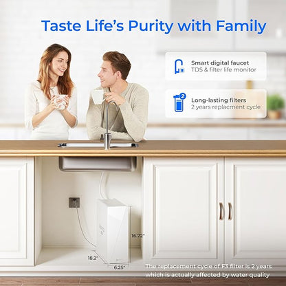 Waterdrop X8-Basic Reverse Osmosis System, NSF/ANSI 42&58&372 Certified, 800 GPD Tankless RO Water Filter, 9-Stage Filtration Undersink RO Filtration System, 2:1 Pure to Drain, Reduce PFAS, BPA Free