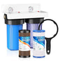 PUREPLUS 2-Stage Whole House Water Filtration System, Reduces Chlorine, Odor, Heavy Metals & Rust, 10"x4.5" Clear Housing, 1" Inlet/Outlet, PP Grooved Sediment&KDF Carbon Filters, With Pressure Gauges