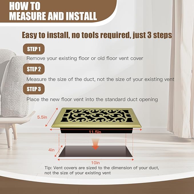 2 Packs Floor Vent Air Register 4X10 Inch Brushed Gold Color Floor Register Vents Heavy Duty Walkable Steel Floor Register Easy Adjust