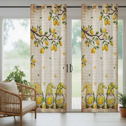 Summer Gnome Outdoor Curtains for Patio Gnome Lemon Leaf Vintage Waterproof Outside Curtains with Grommet Top Weatherproof Curtain for Cabana Pergola Gazebo, 1 Panel, 54" W x 84" L
