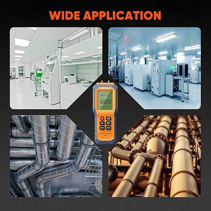 Handheld Manometer with Backlit, Dual-Port HVAC Digital Manometer Gas Pressure Tester, LCD Screen & Indoor Temperature Measurement, 12 Units, for Natural Gas Pipelines Ventilation Detection