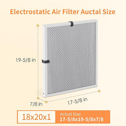 2-Pack 18x20x1 MERV 8 Reusable & Washable Electrostatic Air Filters - Long-Lasting Filter for HVAC, Furnace & Air Conditioner Units, Actual Size: 17-5/8” x 19-5/8” x 7/8”