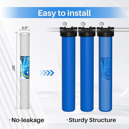 ICEPURE 1 Micron 20" x 2.5" Whole House CTO Carbon Sediment Water Filter Cartridge, 20-inch Sediment Pre-Filtration Compatible with C1-20, EP-20, HX-CB-25-2010, F3WCB32, 2PACK