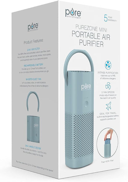 Pure Enrichment® PureZone™ Mini Portable Air Purifier - Cordless True HEPA Filter Cleans Air & Eliminates 99.97% of Dust, Odors, & Allergens Close to You - Cars, School, & Office (Starlight Blue)