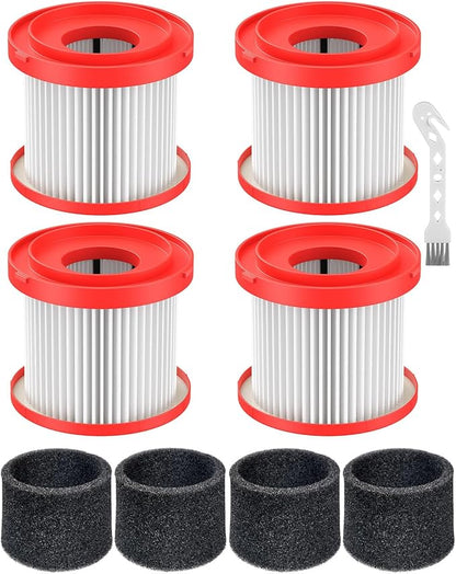 4 Pack 49-90-1900 Wet Dry Vacuum HEPA Filter Replacement Compatible with Milwaukee Cordless M18 Vacuum 0780-20 0880-20 with 4 Foam Sleeve Filters