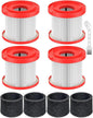 4 Pack 49-90-1900 Wet Dry Vacuum HEPA Filter Replacement Compatible with Milwaukee Cordless M18 Vacuum 0780-20 0880-20 with 4 Foam Sleeve Filters