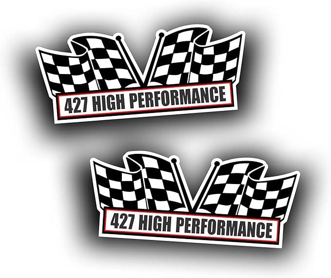 2X Engine Window Air Cleaner Sticker Decal - 427 High Performance for V8 Pro Street, Race, Big Block, Crate Motor Classic Muscle Car, Compatible with Chevrolet Chevy - 5x2.25 inch