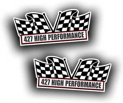 2X Engine Window Air Cleaner Sticker Decal - 427 High Performance for V8 Pro Street, Race, Big Block, Crate Motor Classic Muscle Car, Compatible with Chevrolet Chevy - 5x2.25 inch