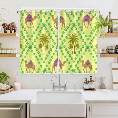 2 Panel Kitchen Cafe Curtains, Desert Sand Camels Sunlight Filtering Nature Air Through, Window Decor Tier Curtains for Living Room 104W x 72L inch Palm Trees Tropical Plants Polka Dot Yellow