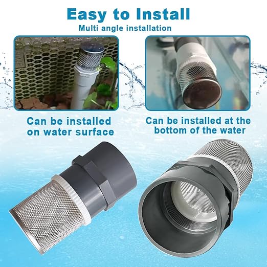 DN15 inch stainless steel filter cover connected to 1/2" grey pvc filter DN15 water pipe, suction hose strainer used to remove debris and reduce solid entry(1pcs)