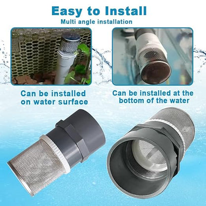 1.2 inch Stainless Steel Filter Cover Connected to 1.2 inch/DN32 Grey PVC Water Pipe, Suction Strainers Used to Remove Debris and Reduce Solid Entry(1pcs)