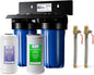 iSpring WGB21B-DS+AHPF12MNPT16X2 2-Stage Whole House Water Filtration System w/CTO Filter and Anti-Scale Filter, 3/4" Push-fit Stainless Steel Hose Connectors, Reduces Scale, Corrosion, Chlorine