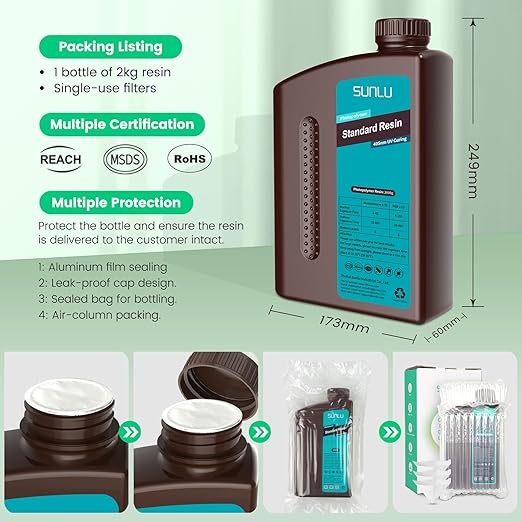 SUNLU 3D Printer Resin 2kg, Fast Curing Standard 3D Resin for Most Resin 3D Printers, 395 to 405nm UV Curing 3D Printing Liquid Photopolymer Resin, Low Shrinkage and High Precision, 2000g, Clear Red