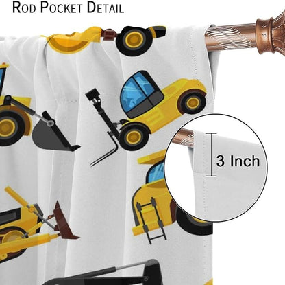 Kids Construction Equipment Window Curtains, Excavator Tractor Tow Truck Rod Pocket Decorative Windows Curtain for Children Teens Boys Girls Room Decor 63x63in (30% Blackout)